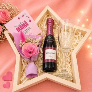 box para mama con vino y copa personalizada