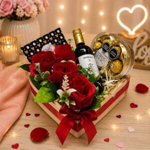 Regalo de aniversario con vino y rosas delivery Lima